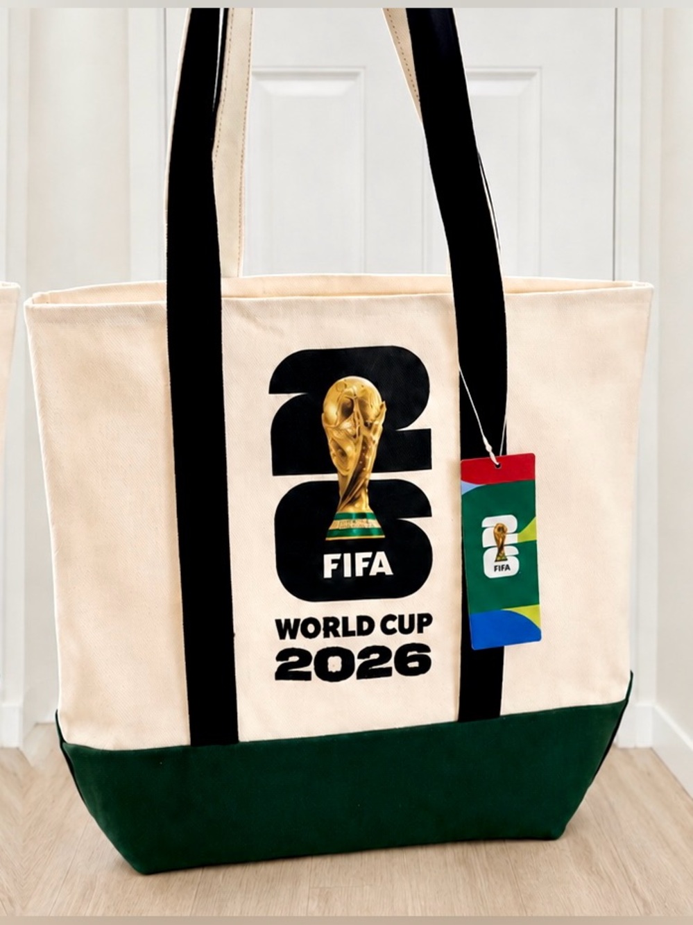 FIFA World Cup 2026 Canvas Tote Bag in Cream & Dark Green